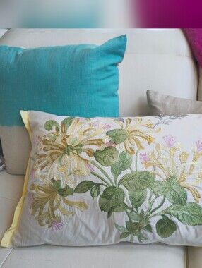 Laura Ashley Home Embroidered Floral Lumbar Pillow - Yellow & Green